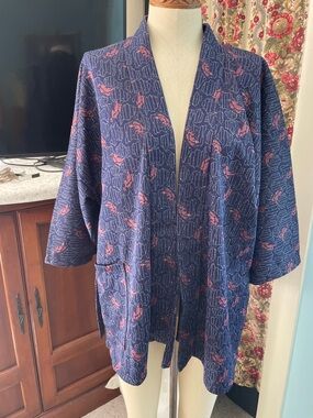 Vintage Navy Blue Pink Floral Kimono Jacket